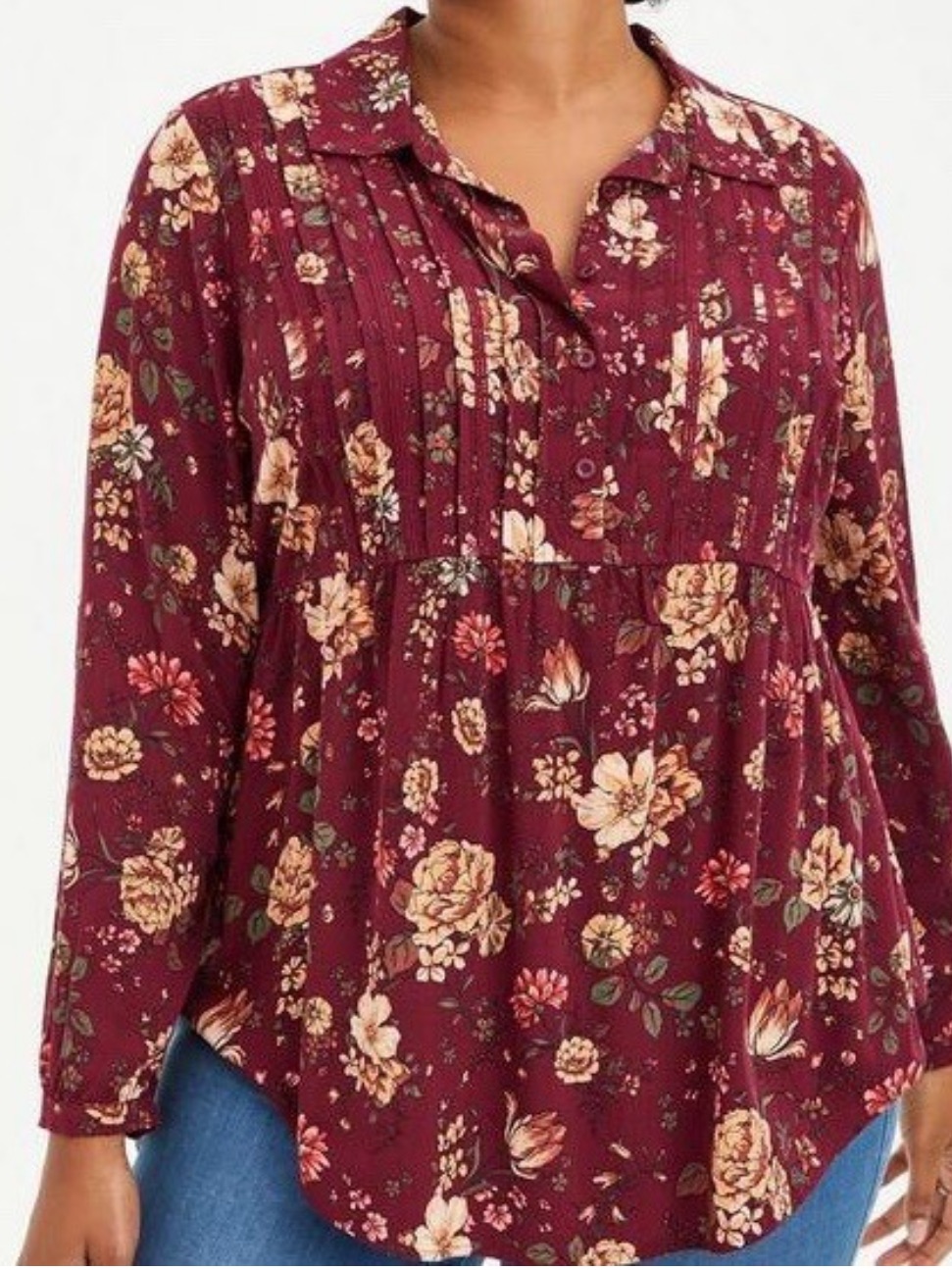 Torrid Lenny 5x Tunic Top 28 Burgundy Floral Lace Trim Babydoll Blouse Nwt